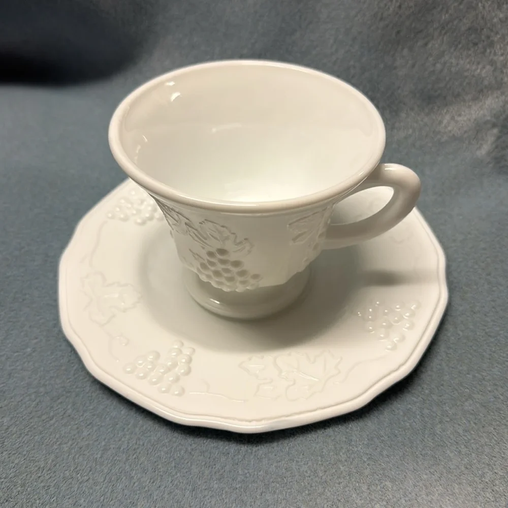 Indiana Glass Colony Harvest White 2-Cups and 2-Saucers (Two Sets)